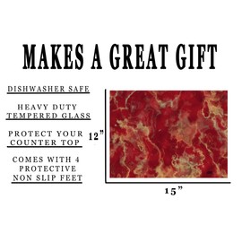 Dark Red and Yellow Marbled Stone Pattern Textured Marble Art Kitchen Glass Cutting Board Modern Decorative Gift Abstract Wavy Contrast Design