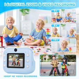 Kids Camera, Dual Camera Kids Camera Instant Print for Girls Boys With Print Photo Paper & Color Pens for DIY, Gifts for 3 4 5 6 7 8 9 10 Year Olds Girls Boys, 32Gb Sd Card - Blue