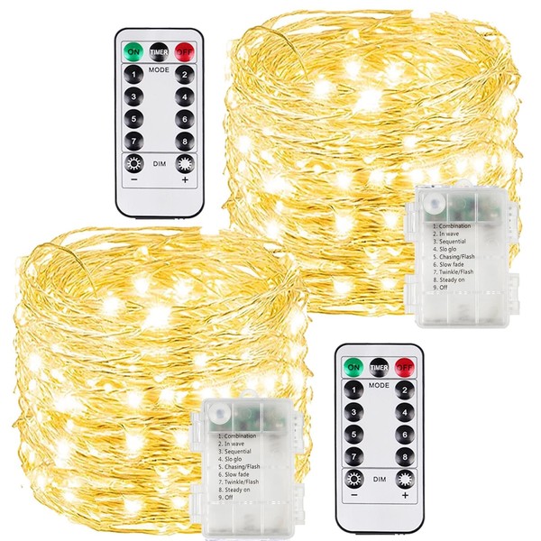 2 Pack Each 66Ft 200LED Battery Operated Fairy Lights with
