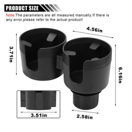 Car Double Cup Holder Extender, 2-in-1 Car Cup Holder Adapter with Adjustable Base, Universal Multifunctional Cup Holder Organizer for Beverage, Snack, Cup, Bottle Storage (Black)