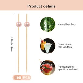 Cocktail Picks Toothpicks for Appetizers, Pink Bamboo Cocktail Sticks for Drinks, Appetizer Skewers for Charcuterie Party etc, 100 PCS