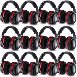Copkim 12 Pcs Kid Ear Muff Bulk Noise Reduction Adjustable Headband Hearing Protection Headphone 32dB Adult(Red)