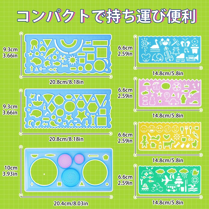 UCEC Ruler Elementary School Student Template with Rolling Ruler, Multi-functional,