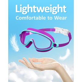 Kids Swim Goggles, Anti-fog, UV Protection and Wide View Swimming Goggles & Swim Cap for Age 3-15 Boys Girls Toddler