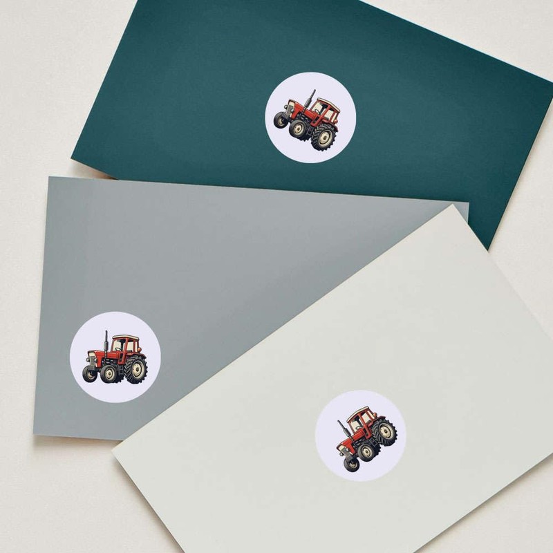 24 x 40mm Round 'Red Farm Tractor' Stickers (SK00070020)