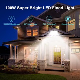 BOSITE LED Outdoor Spotlight 100 W, Pack of 2 LED Floodlights 6500 K Cool White, 10000 LM LED Spotlight, IP65 Waterproof Outdoor Spotlight for Yard Doors Lawn Garage Stadium Playground