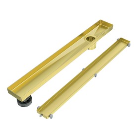 EXF Offset Linear Shower Drain 36 Inch Brushed Gold, 304 Stainless Steel with Hair Catcher, Adjustable Feet for Bathroom Tile Floor, CUPC Certified