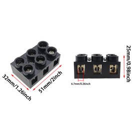 KKUANG 2PCS Double Row 3-Position Terminal Block, 500V 60A, Black, Screw Connector, Plastic Material, Ground Circuit Terminal Blocks