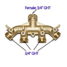 HQMPC 4 Way Hose Splitter 3/4" GHT Garden Hose Splitter 4 Way Solid Brass Hose Connector Heavy Duty Hose Spigot Adapter With 4 Valves 8 Gaskets +2 Seal Tapes