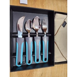 BUNMO Adaptive Utensils - Medium Weighted (3.5 oz) Knives Forks and Spoons Blue