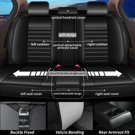 JIAMAOXIN Seat Covers Fit for Nissan Juke 2011-2017 (S/SV/SL) Car Seat Covers Full Set 5 Seats Waterproof Faux Leather Car Seat Cushion Protector Compatible Airbag Black