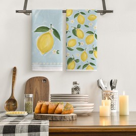Artoid Mode Lemon Flower Summer Kitchen Towels Tea Towels, 18x30 Inch Oversize Quick Dry Microfiber Cloth Dish Towels for Kitchen Drying Set of 2