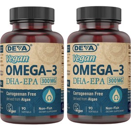 DEVA Vegan DHA-EPA Nutritional Supplement, Non-Fish Derived from Algae, 300 mg Potency, 90 Vegetarian Softgels - Pack of 2
