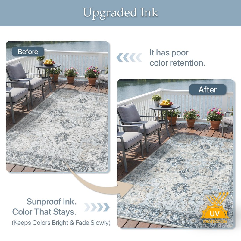 GENIMO Outdoor & Indoor Area Rug 5'x8', Waterproof, Non-Shedding, Easy