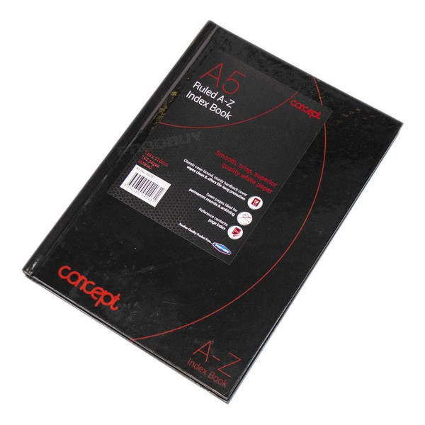 Concept A5 A-Z Tabbed Address Index Book Hardback Paper Black