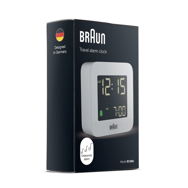 Braun Digital Travel Alarm Clock with Snooze, Compact Size, Negative