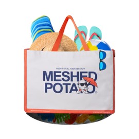 Meshed Potato Mesh Beach Bag with Zipper Waterproof Sandproof Summer Tote Bag Large Beach Bag Mesh Bottom Collapsible Beach Bag Pool Tote Bags for Women & Men Beach Totes L24 x W16.9 x H1 in (Orange)