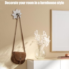 Weysat 3 Pcs Wood Farmhouse Flower Coat Hooks, Distressed Vintage Wall Hooks with Screws, White Decorative Hooks for Key Towel(Retro)