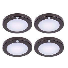 LIT-PaTH LED Flush Mount Ceiling Light, Closet Lighting Fixture with Motion Sensor, 10.5W, 700 Lumen, 6.2 Inch, Anti-Rust Galvanized Housing, Bronze Finish 5000K 4-Pack