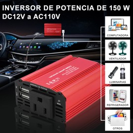 MOYAC Inversor de Corriente Portátil para Auto, Convertidor 12v a 110V 150W, 1 Puerta Hembra y 2 Puertos USB, Apto para Computadoras, Refrigeradores, Iluminación y Otros Aparatos Eléctricos (Rojo)