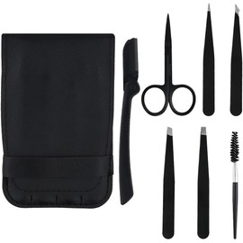 Nivofu Juego de Pinzas de Depilar para Cejas, Juego de Pinzas para Cejas para Mujer, 7 Pinzas Kit para Cejas Profesional con Tijeras Curvadas Bolsa de Almacenamiento Diseño Antideslizante Seguro