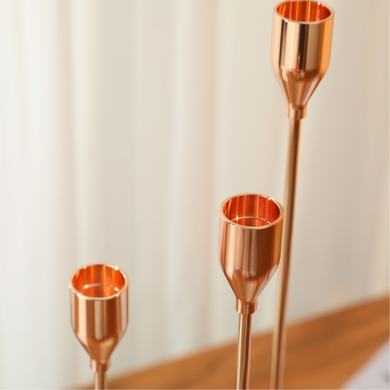 Gold Taper Candle Holders Different Heights 5 Arms Candlestick Holders