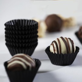 Pastry Chef's Boutique Glassine Chocolate Black Paper Candy Cups No.4-1''x3/4'' - Black - 200pcs