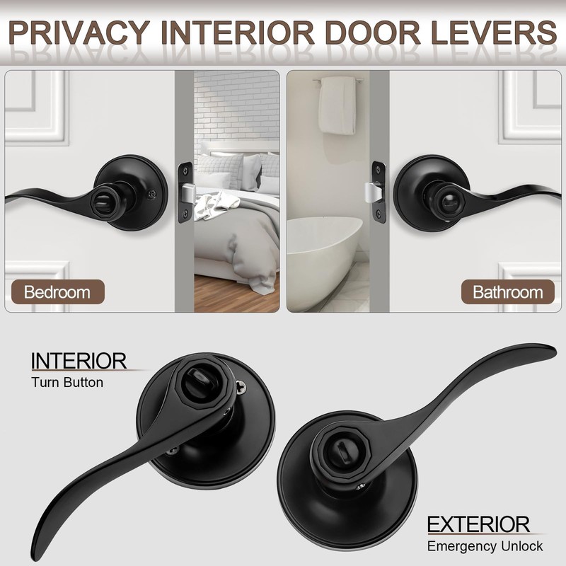 Sopoby 6 Pack Matte Black Door Handles Privacy Door Levers,