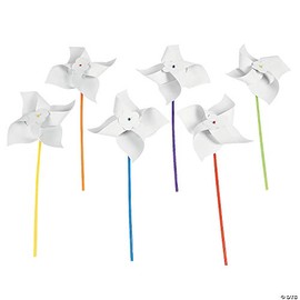 Fun Express DIY Jumbo Pinwheels - Bulk Set of 24 White pinwheels - Paper Pinwheel Craft kit for Kids
