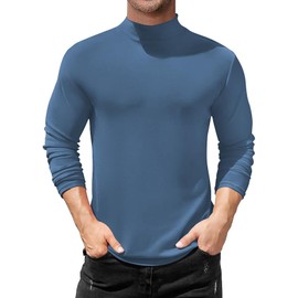 Olankaro Mens Mock Turtleneck Long Sleeve Shirts Basic Comfy Turtle Neck Undershirt Lightweight Base Layer Pullover Top(Blue,XXL)