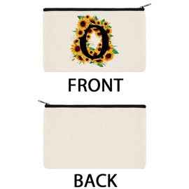 WIRESTER Canvas Zipper Makeup Bag, Cosmetic Pouch, Organizer Case for Women Girl, Multi-Purpose Travel Cosmetic Bag - Black Letter O Alphabet Sunflowers