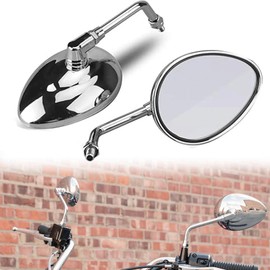 KZMPMT Motorcycle Mirrors M8 Rear View Side Handlebar Mirrors 360 Degree Adjustment Mirror Long Stem Compatible with Sportster Touring Dyna Softail (Chrome)