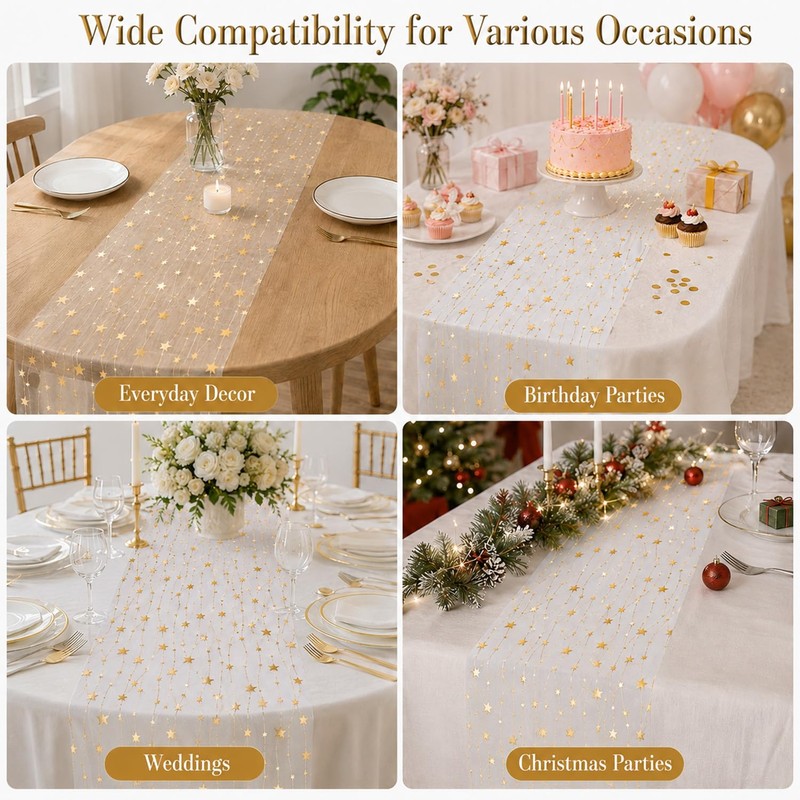 5M Gold Table Runner, Star Table Runners for Dining Table