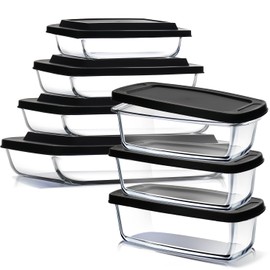 EATEX 7-Pack Glass Food Storage Containers with Lids Baking Pans Set, Glass Baking Dishes for Oven | 4 Casserole Dishes for Oven and 3 Glass Bread Pans for Bread Baking, Oven Microwave Freezer Safe