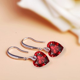 Heart Dangle Earring 925 Sterling Silver 5A Heart Cubic Zirconia Drop Earring for Women Silver Jewelry Gift for Wife (Heart Shape-Red)