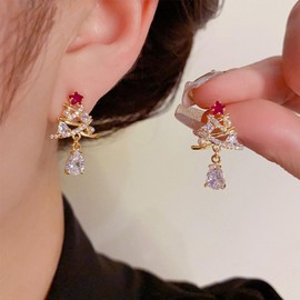 Christmas Earrings for Women Sparkly Crystal Christmas Tree Earrings Holiday Xmas Earrings Snowflake Stars Drop Dangle Earring Party Festival Jewelry (Red star)