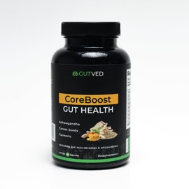 GUTVED Gut Health Supplement Coreboost with Ashwagandha, Carom Seeds, Turmeric - Prebiotics and Probiotics for Women & Men - 2 Billion CFU-Best for Digestive Health, Bloating Relief, Gas Reduction