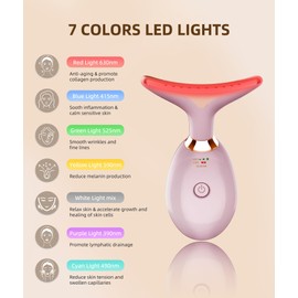 ELISHINE 7 Color Face and Neck Massager Light Therapy, Red Light Based Facial Massager for Skin Care, Firming, Smoothing (Pink)
