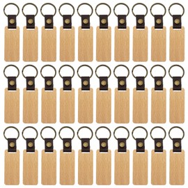 Wooden Key Fob, Pack of 30, 6.5 x 2.8 cm Wooden Keyring, Rectangle Key Ring for Family Gifts, Valentine's Day, Crafts, Birthday