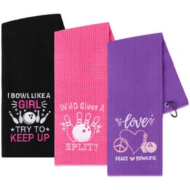 3 Pcs Bowling Towel Soft Embroidered Bowling Towel with Grommet Funny Bowling Ball Towel Absorbent Bowling Hand Towel Bowling Accessories Fans Birthday Xmas Bowling Gift for Women Sport Player Fitness