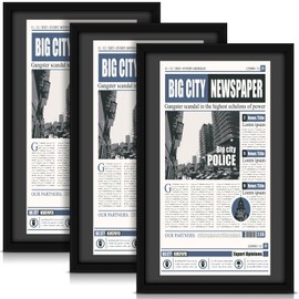 DoubleFill 3 Pcs 11x22 in Newspaper Frame with Mat Assorted Media Article Cover Frame with Hanging Hardware 14x24 in Newspaper Display Poster Frame for Wall Decoration (Black Mat)