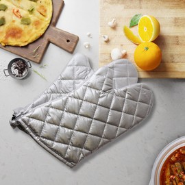 Silver Oven Mitts,Quilted Cotton Lining 13 Inch Oven Gloves,Heat Resistant for Kitchen Cooking,Grilling,Backing,Set of 2
