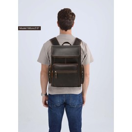 Taertii Mens Full Grain Genuine Leather Backpack, Vintage Rucksack Bag Fit 15.6" Laptop, Business Hiking Travel Overnight Shoulder Daypacks - Brown
