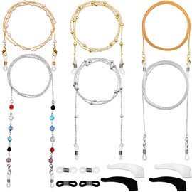 Frienda 6 Pieces Eyeglass Chains Elegant Eyewear Retainer Beaded Eyeglass String Holder Glasses Strap (Silicone Buckle Style)