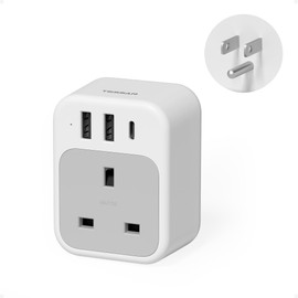 UK to US Plug Adaptor, TESSAN USA Travel Adapter with USB C and 2 USB A, 4 in 1 Travel Adaptor, American Plug Adapter from UK to Mexico, Canada, Thailand, Bahamas (Type B)