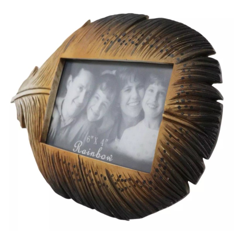 Brown Southwestern Native Indian Butterfly Spotted Feather Picture Frame 4"X6"