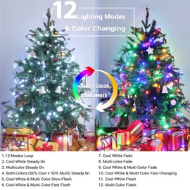 Brizled Christmas Lights, 33ft 100 LED Color Changing Christmas Tree Lights Connectable with Remote, 12 Modes Cool White & Colored Xmas Lights, Clear Mini Christmas Lights for Indoor Outdoor Decor
