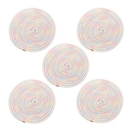 PATIKIL Trivets for Hot Dishes 8 Inch, 5 Pack Trivets Mat for Hot Pots and Pans Heat Resistant Hot Pads Pot Holders for Kitchen Table Counter, White with Colored