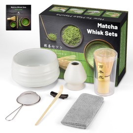 7 x Matcha Kit Japanese Ceremony, Bamboo Spoon, Bamboo Scoop, Whip Holder, Matcha Set for Tea Ceremony, Drink (Matte White)