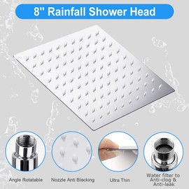 kaqinu Shower Head , 8 Inch High Pressure Rainfall Shower Head / Handheld Showerhead Combo with 11 Inch Extension Arm, Anti-leak Shower Head with Holder/ Hose, Flow Regulator, Chrome